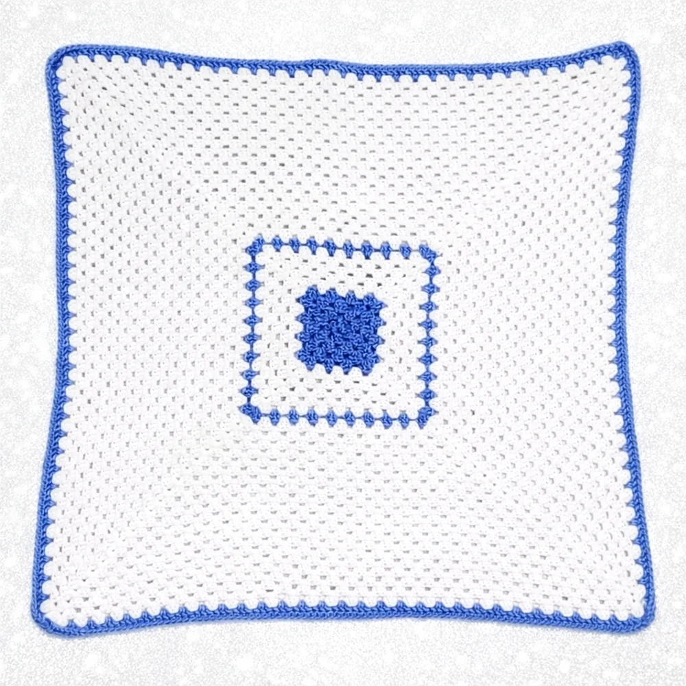 Handmade Denim Blue & White Crocheted Infant Baby Toddler Throw Lap Blanket New